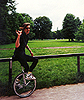 Sylvia unicycle-riding in Munich